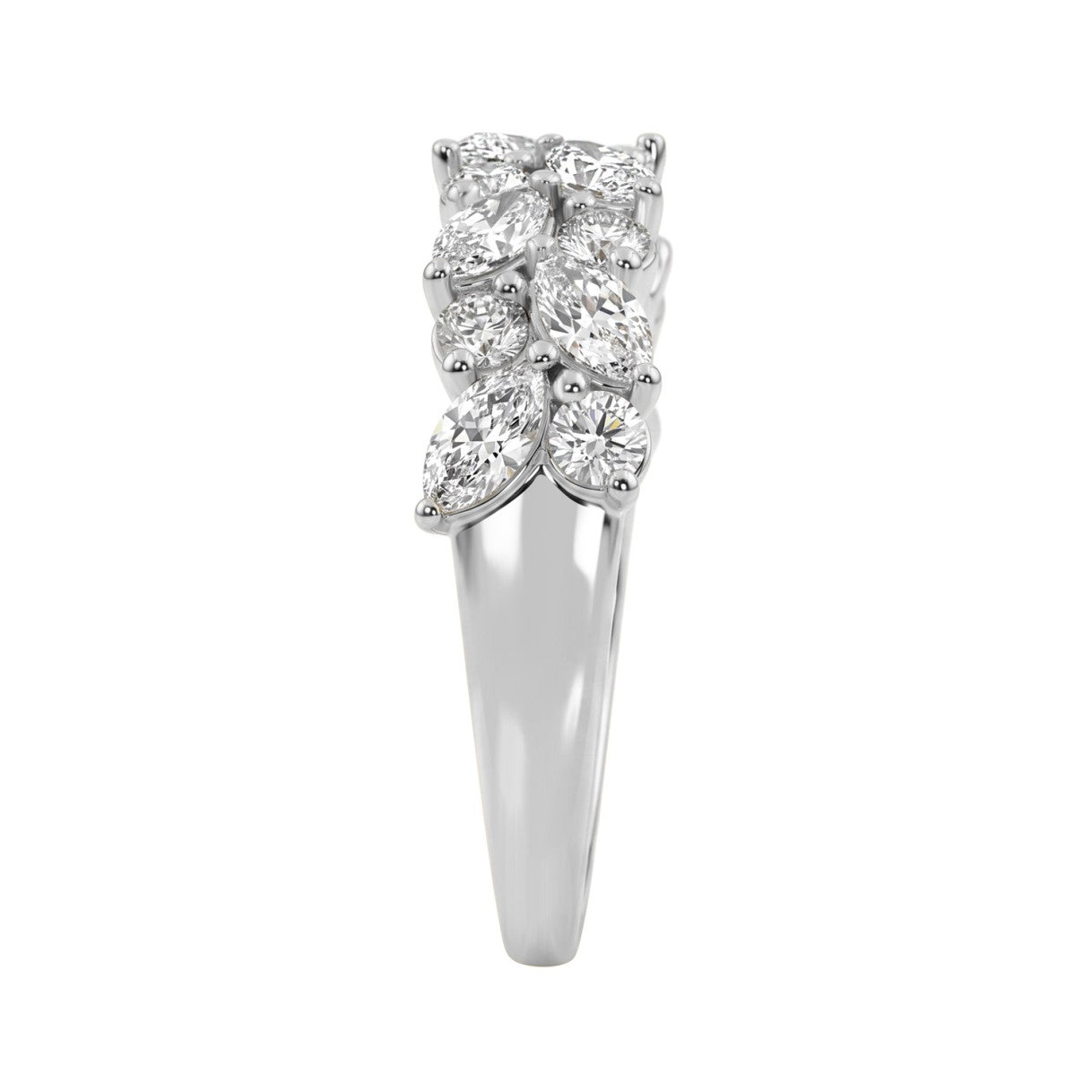 Elegant 14K White Gold 1 1/3Ct Lab Grown Diamond Fashion Ring Alternating Round &amp; Marquise Stones, Ladies Fashion Jewelry (Color F-G -Clarity Vs1/Vs2)