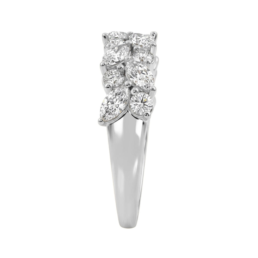 Elegant 14K White Gold 1 1/3Ct Lab Grown Diamond Fashion Ring Alternating Round &amp; Marquise Stones, Ladies Fashion Jewelry (Color F-G -Clarity Vs1/Vs2)