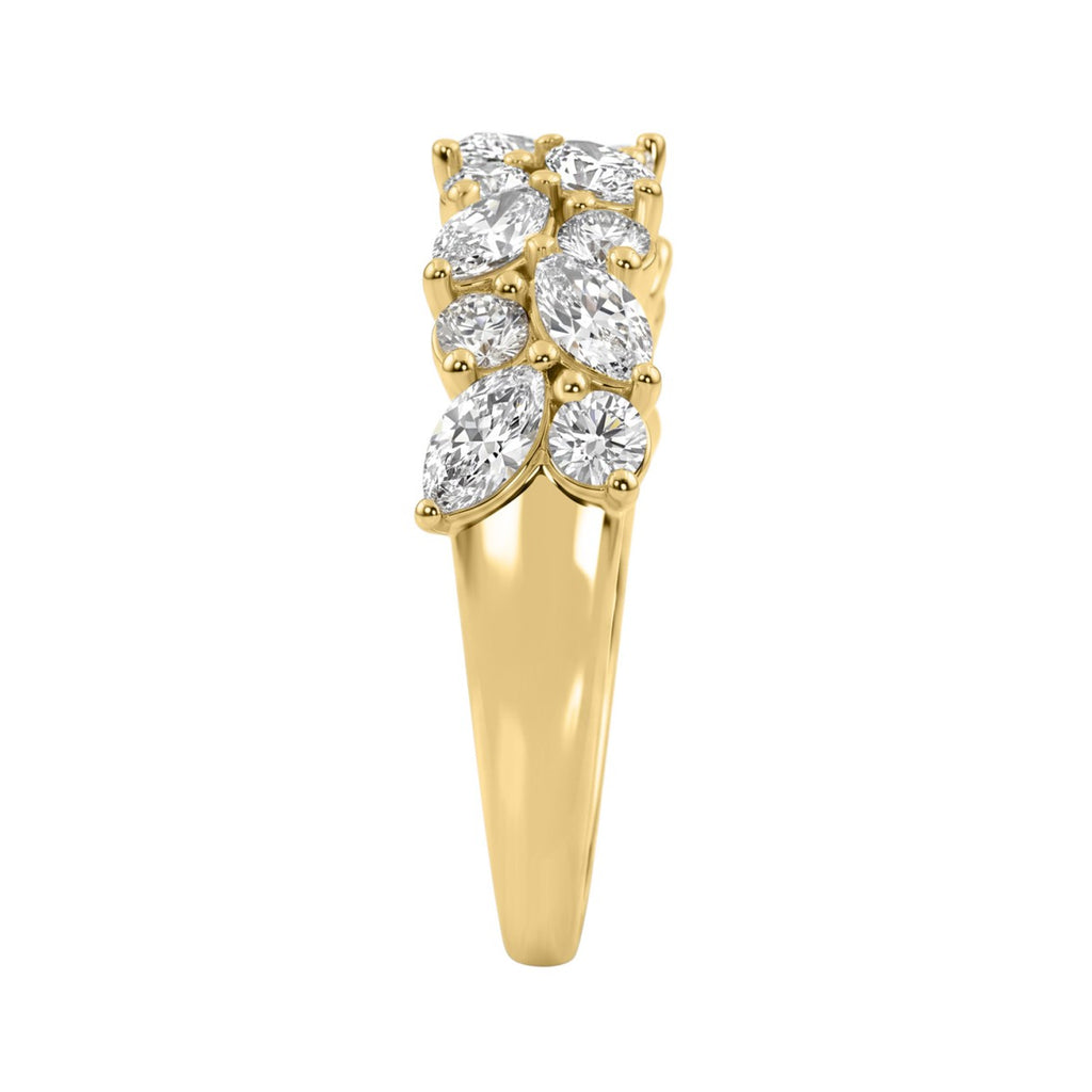 Elegant 14K Yellow Gold 1 1/3Ct Lab Grown Diamond Fashion Ring Alternating Round &amp; Marquise Stones, Ladies Fashion Jewelry (Color F-G -Clarity Vs1/Vs2)