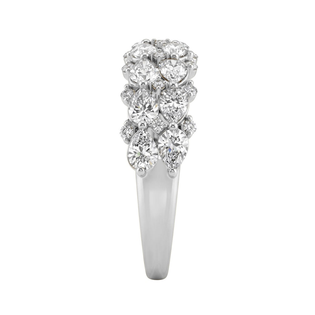 Elegant 14K White Gold 1 3/4Ct Lab Grown Diamond Fashion Ring Alternating Round & Pear Stones, Women Fashion Jewelry (Color F-G -Clarity Vs1/Vs2)