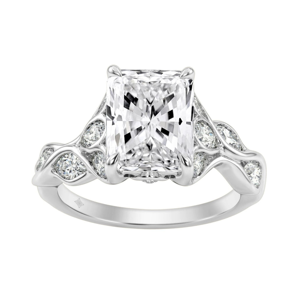 14K White Gold Radiant Cut Diamond Ring 4 1/5Ct  With Marquise Side Stones Ladies Engagement Ring 3Ct Radiant Center Stone (Color F-G -Clarity Vs1/Vs2)