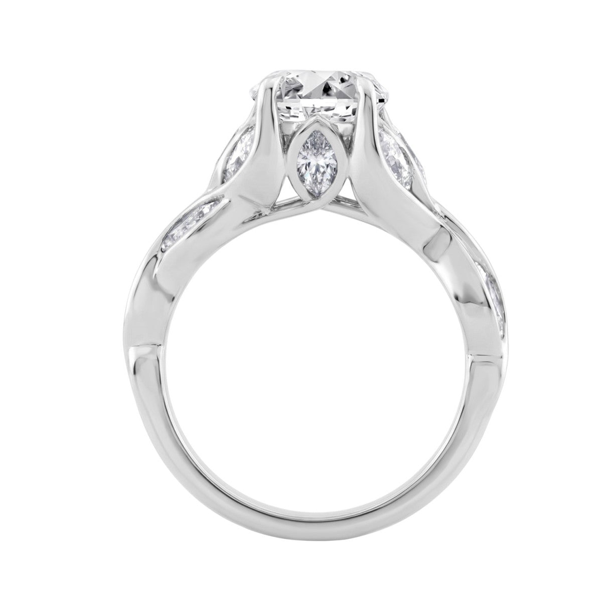 Ladies 14K White Gold 4 1/5Ct Multi-Shape Diamond Engagement Ring Round, Oval &amp; Marquise With Side Stones 3Ct Oval Center Stone (Color F-G -Clarity Vs1/Vs2)
