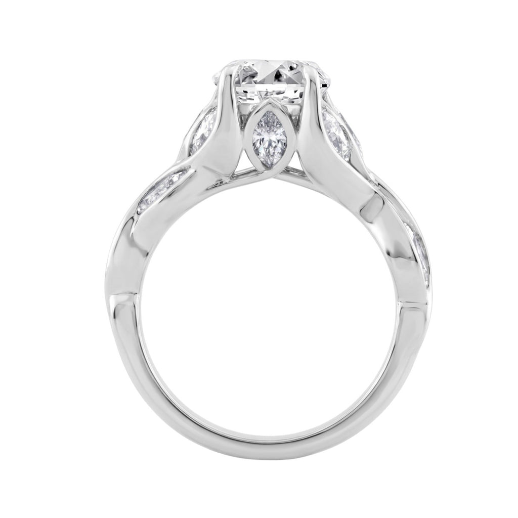 Ladies 14K White Gold 4 1/5Ct Multi-Shape Diamond Engagement Ring Round, Oval &amp; Marquise With Side Stones 3Ct Oval Center Stone (Color F-G -Clarity Vs1/Vs2)