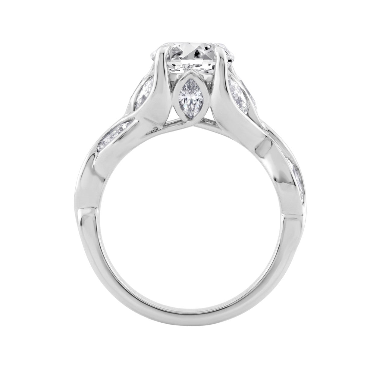 Ladies 14K White Gold 4 1/5Ct Multi-Shape Diamond Engagement Ring Round, Oval &amp; Marquise With Side Stones 3Ct Oval Center Stone (Color F-G -Clarity Vs1/Vs2)