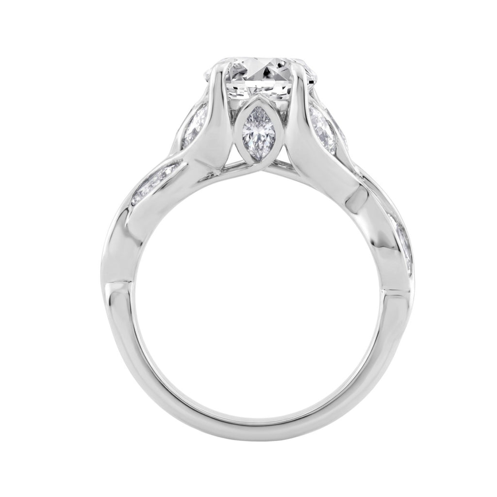 Ladies 14K White Gold 4 1/5Ct Multi-Shape Diamond Engagement Ring Round, Oval &amp; Marquise With Side Stones 3Ct Oval Center Stone (Color F-G -Clarity Vs1/Vs2)