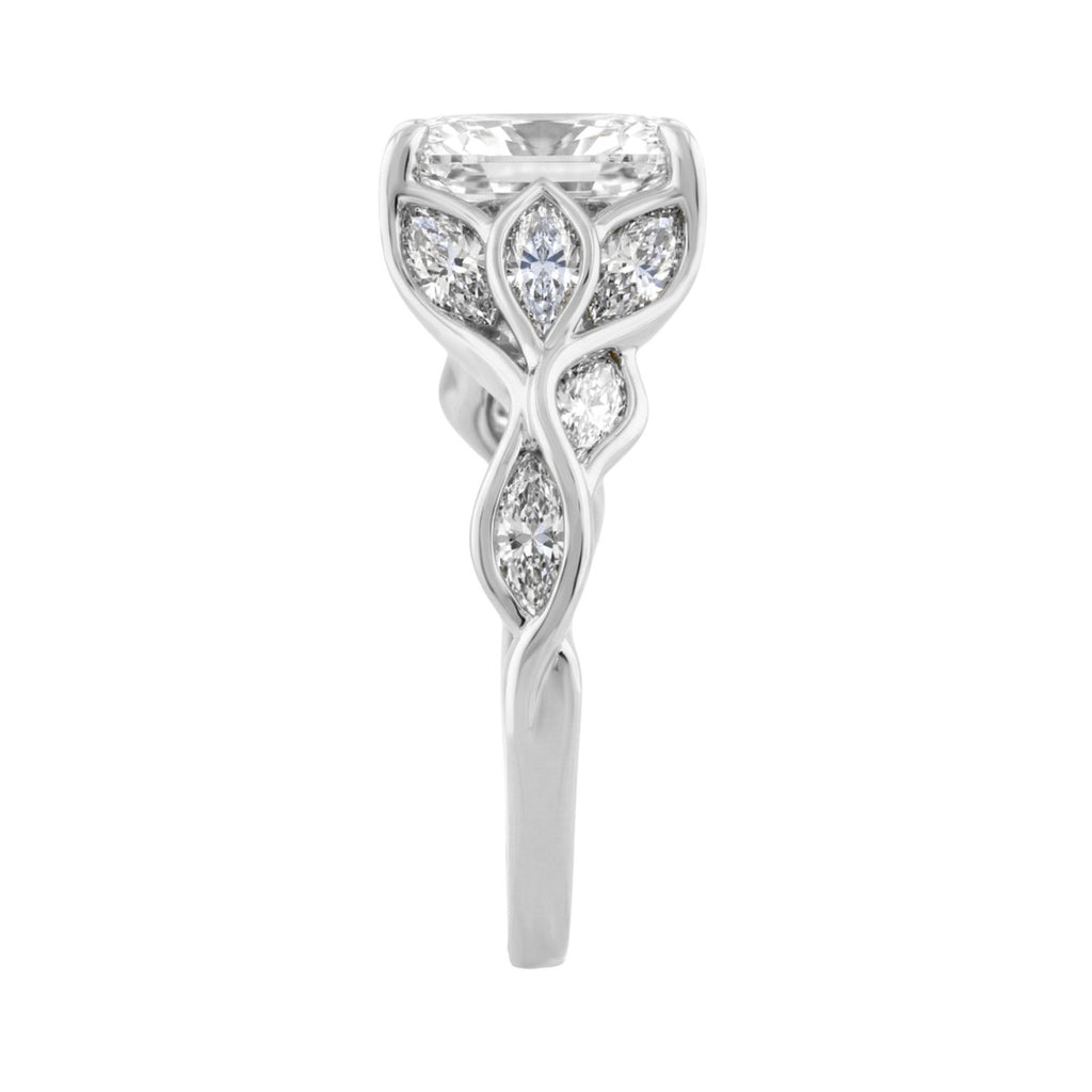 Ladies 14K White Gold 4 1/5Ct Multi-Shape Diamond Engagement Ring Oval &amp; Marquise With Side Stones 3Ct Oval Center Stone (Color F-G -Clarity Vs1/Vs2)