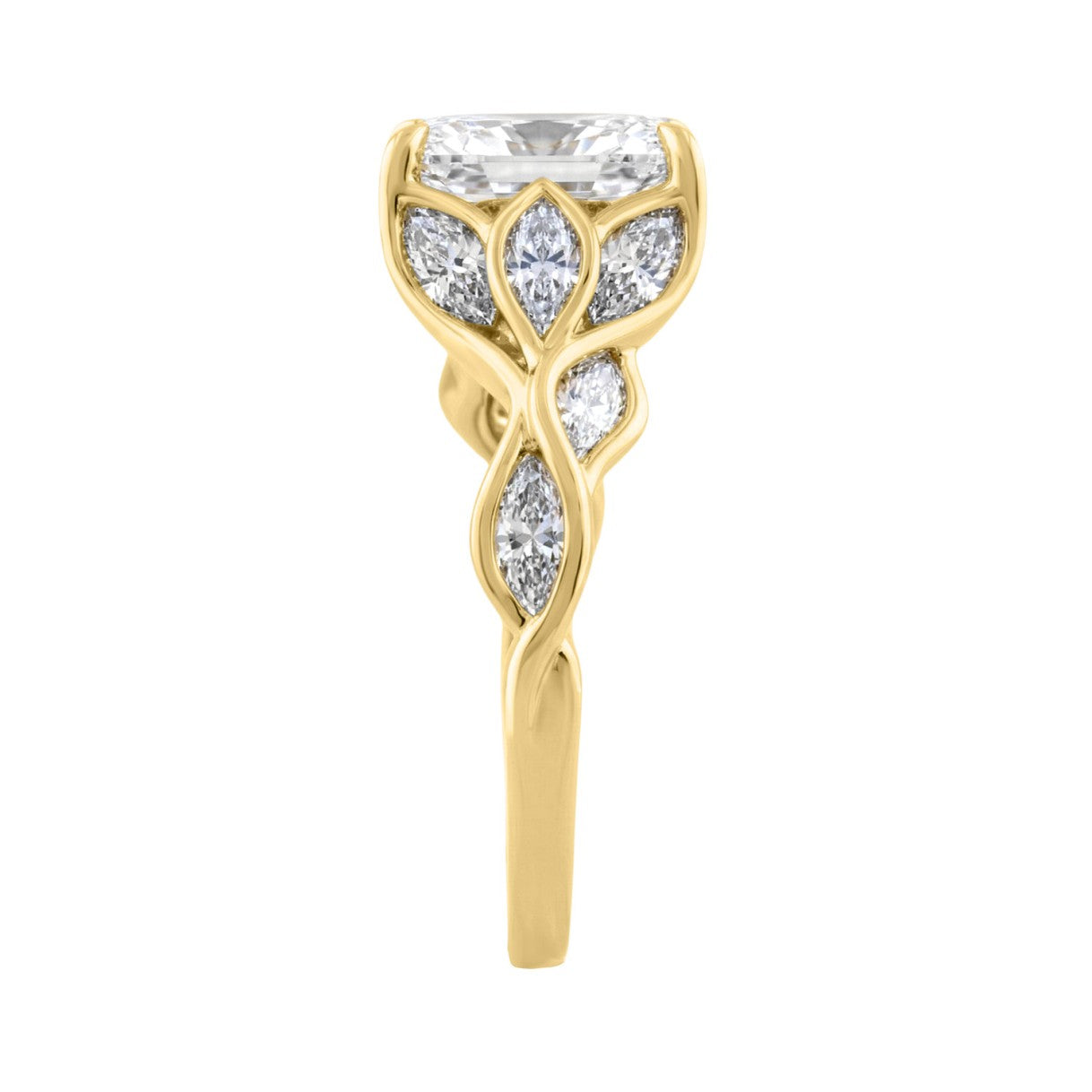 Ladies 14K Yellow Gold 4 1/5Ct Multi-Shape Diamond Engagement Ring Round, Oval &amp; Marquise With Side Stones 3Ct Oval Center Stone (Color F-G -Clarity Vs1/Vs2)