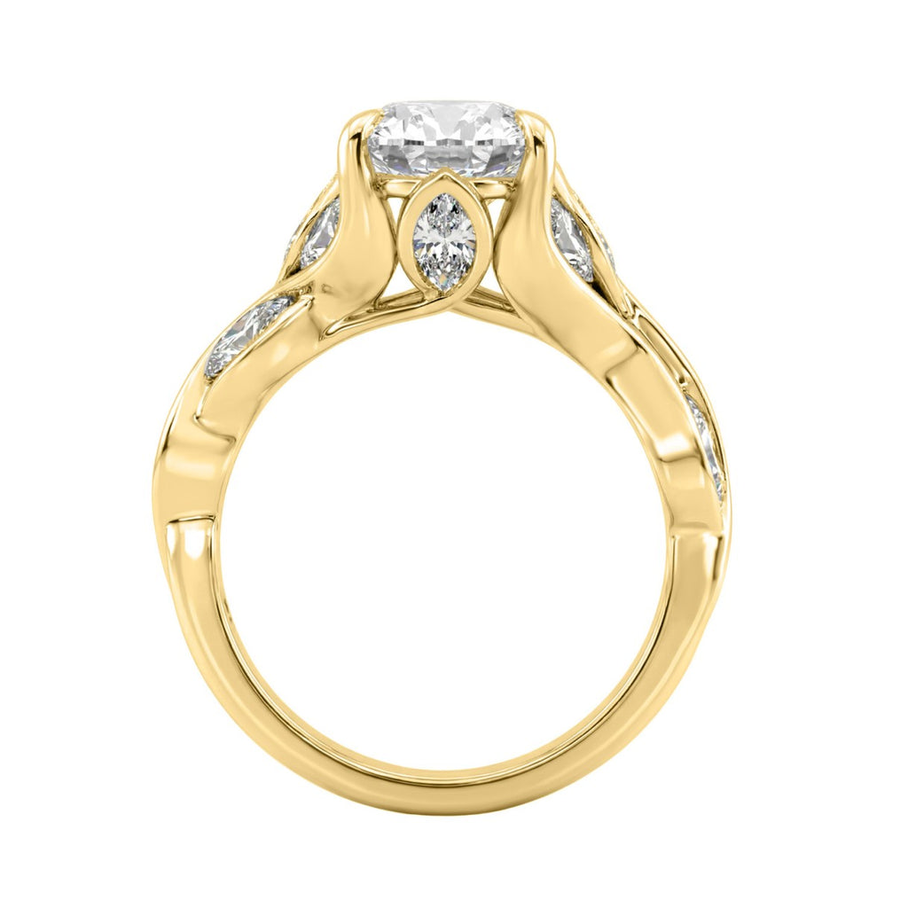 Elegant 14K Yellow Gold 4 1/5Ct Diamond Ring Round, Pear & Marquise With Marquise Side Stones, Women Fashion Ring 3Ct Pear Center Stone (Color F-G -Clarity Vs1/Vs2)