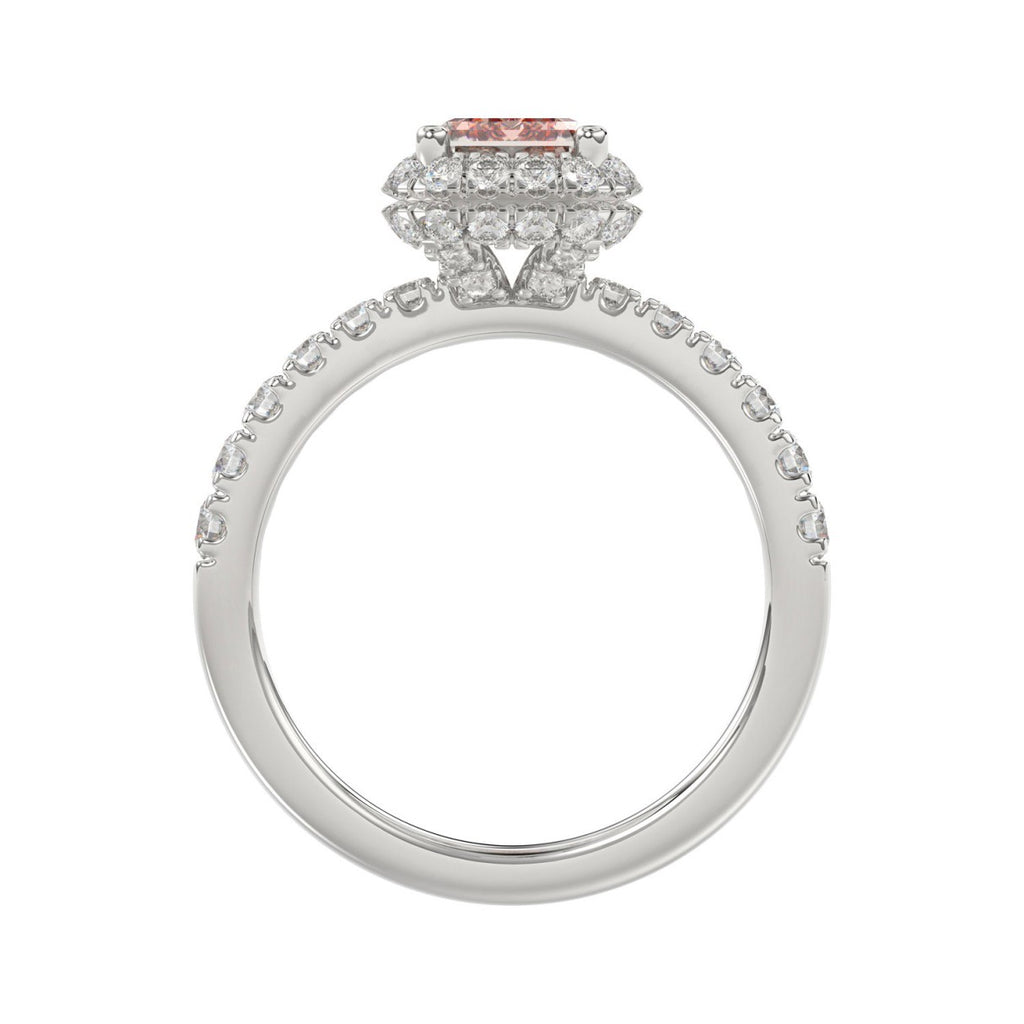 14K White Gold 4.00Ct Round Diamond Halo Ring For Women 3.00Ct Pink Radiant Cut Center Stone  With Round Diamond Halo (Color F-G -Clarity Vs1/Vs2)