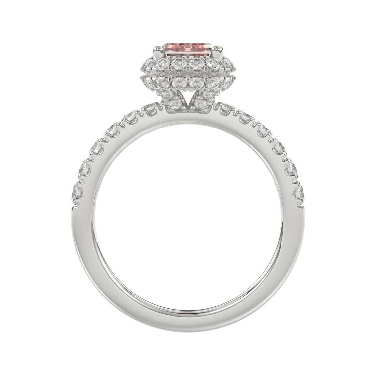 14K White Gold 4.00Ct Round Diamond Halo Ring For Women 3.00Ct Pink Radiant Cut Center Stone  With Round Diamond Halo (Color F-G -Clarity Vs1/Vs2)