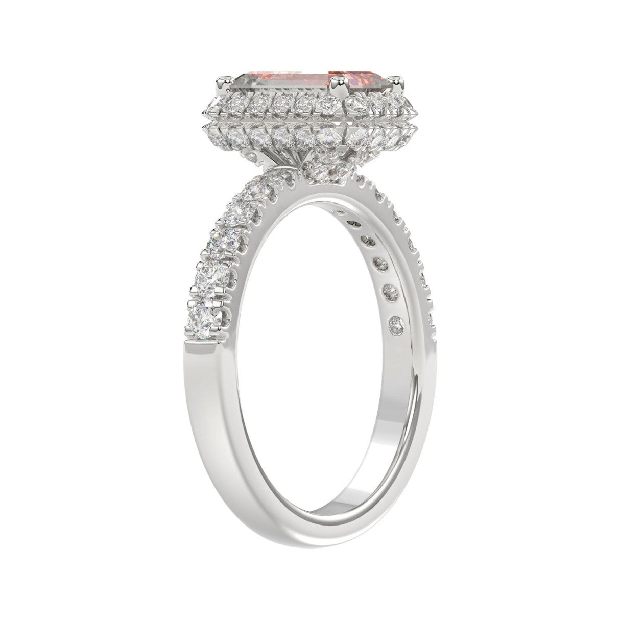 14K White Gold 4.00Ct Round Diamond Halo Ring For Women 3.00Ct Pink Radiant Cut Center Stone  With Round Diamond Halo (Color F-G -Clarity Vs1/Vs2)