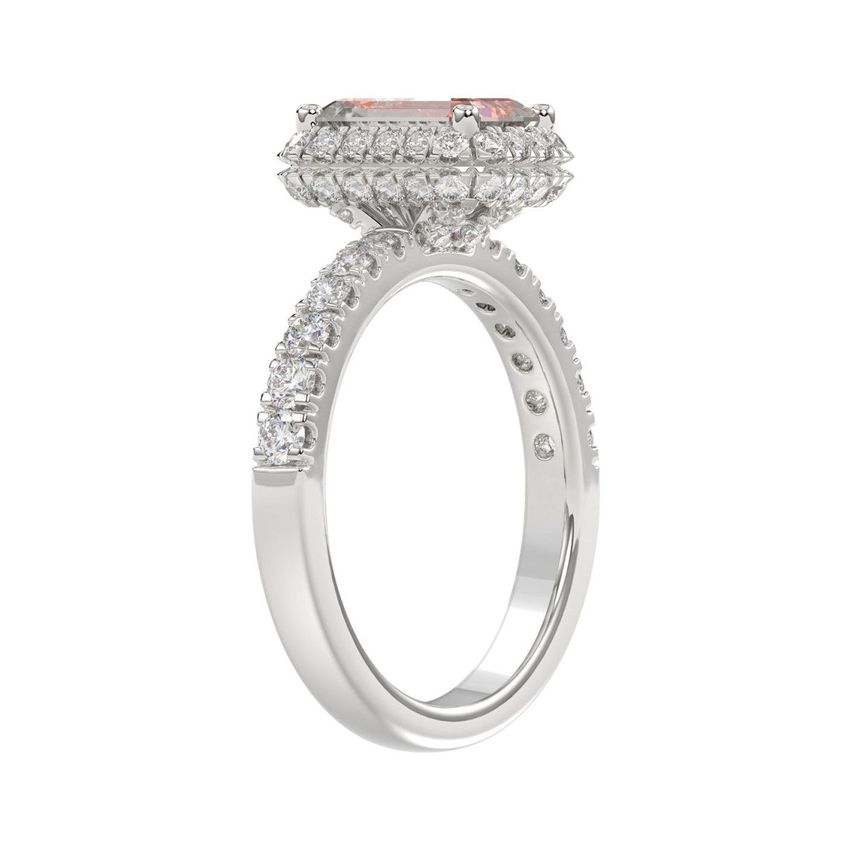 14K White Gold 4.00Ct Round Diamond Halo Ring For Women 3.00Ct Pink Radiant Cut Center Stone  With Round Diamond Halo (Color F-G -Clarity Vs1/Vs2)
