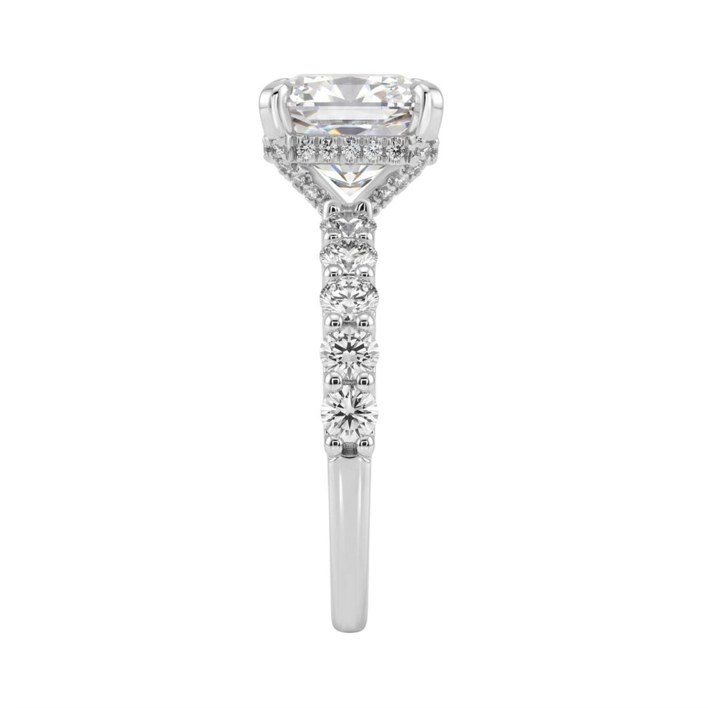 Ladies 14K White Gold Diamond Ladies Engagement Ring 5 1/2Ct Round Cut With Cushion Diamond 4Ct Cushion Center Stone (Color F-G -Clarity Vs1/Vs2)