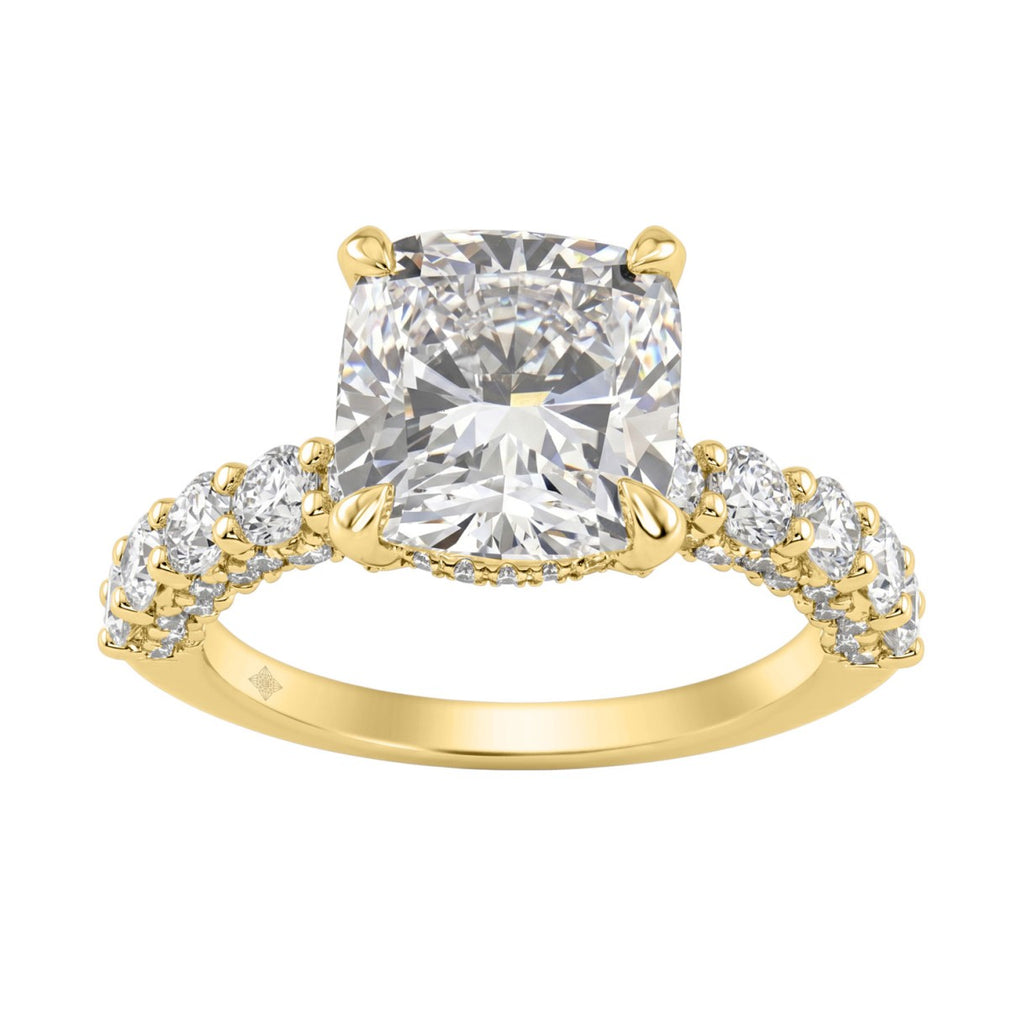 Ladies 14K Yellow Gold Diamond Ladies Engagement Ring 5 1/2Ct Round Cut With Cushion Diamond 4Ct Cushion Center Stone (Color F-G -Clarity Vs1/Vs2)