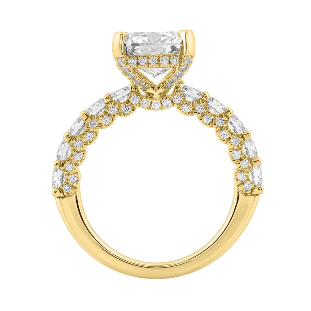 Ladies 14K Yellow Gold Diamond Ladies Engagement Ring 5 1/2Ct Round Cut With Cushion Diamond 4Ct Cushion Center Stone (Color F-G -Clarity Vs1/Vs2)