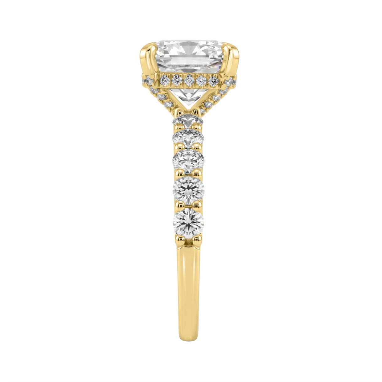 Ladies 14K Yellow Gold Diamond Ladies Engagement Ring 5 1/2Ct Round Cut With Cushion Diamond 4Ct Cushion Center Stone (Color F-G -Clarity Vs1/Vs2)