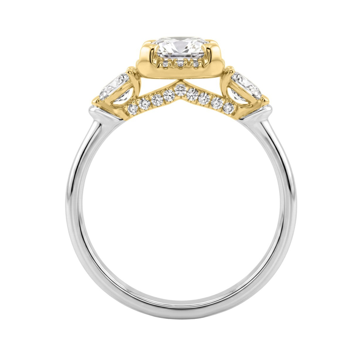 14K White/Yellow Gold Diamond Halo Engagement Ring 2 1/2Ct Radiant, Round & Oval Three-Stone For Women 2Ct Radiant Center Stone (Color F-G -Clarity Vs1/Vs2)