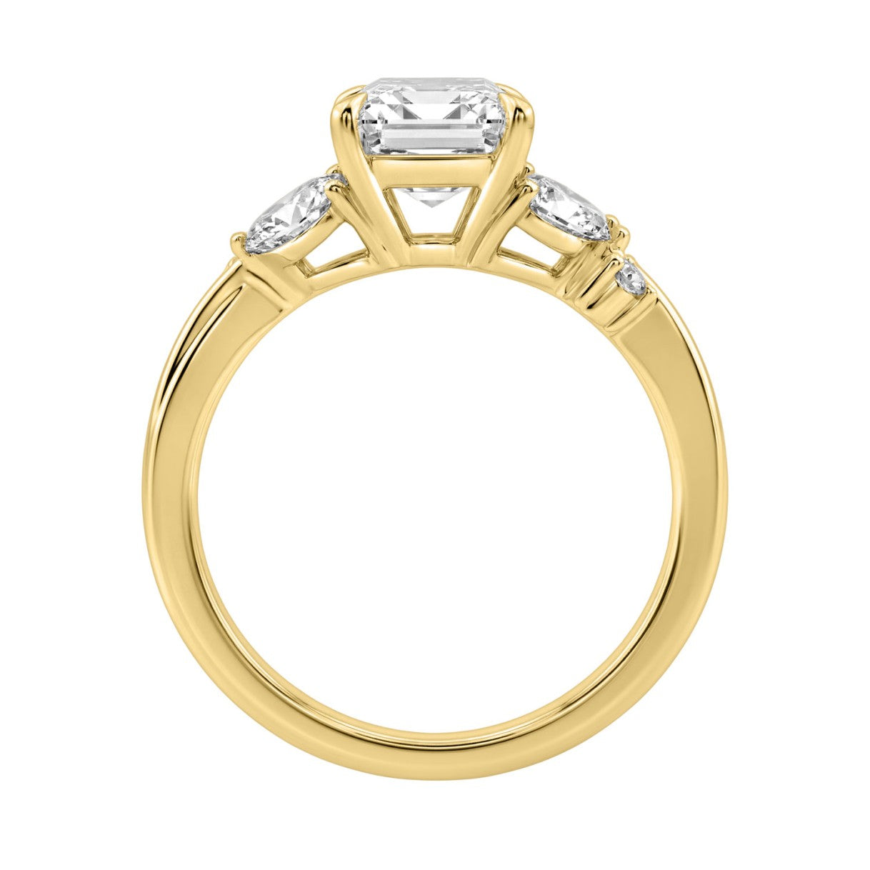14K Yellow Gold Ladies Lab-Grown Brown Diamond Ladies Engagement Ring 3 1/2Ct Radiant, Round & Marquise With Side Marquise Accents 3Ct Radiant Center Stone (Color F-G -Clarity Vs1/Vs2)