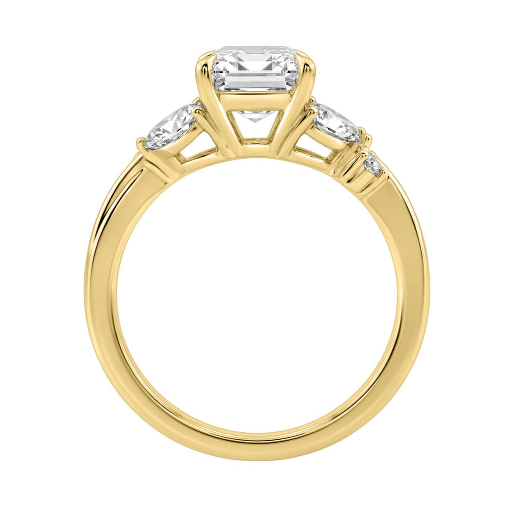 14K Yellow Gold Ladies Lab-Grown Brown Diamond Ladies Engagement Ring 3 1/2Ct Radiant, Round &amp; Marquise With Side Marquise Accents 3Ct Radiant Center Stone (Color F-G -Clarity Vs1/Vs2)