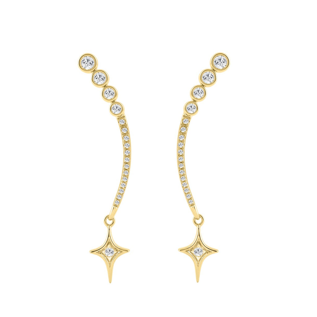 10K Yellow Gold Lab-Grown Diamond Star Drop Ladies Earrings 1/3Ct Round Dangle Earrings (Color F-G -Clarity Vs1/Vs2)