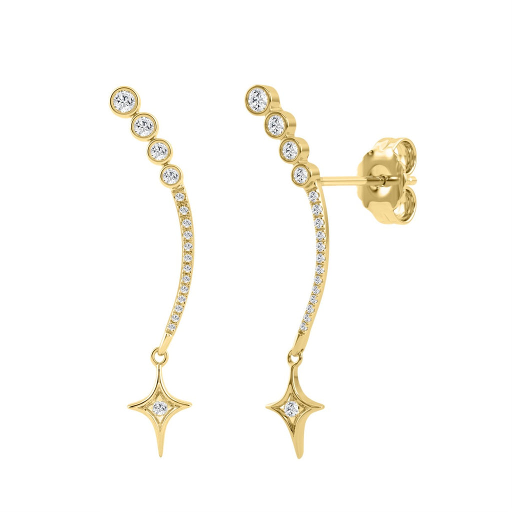 10K Yellow Gold Lab-Grown Diamond Star Drop Ladies Earrings 1/3Ct Round Dangle Earrings (Color F-G -Clarity Vs1/Vs2)