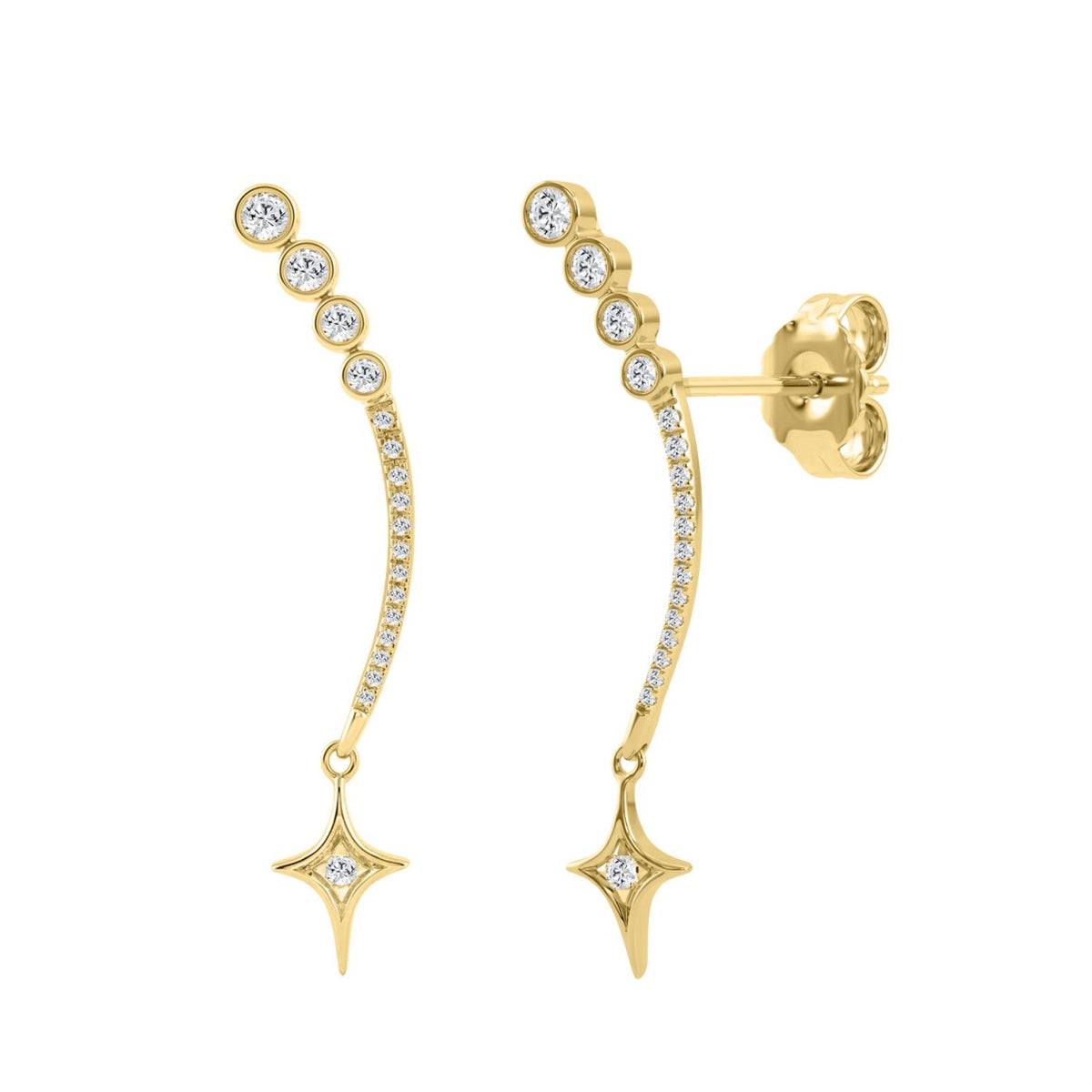 10K Yellow Gold Lab-Grown Diamond Star Drop Ladies Earrings 1/3Ct Round Dangle Earrings (Color F-G -Clarity Vs1/Vs2)