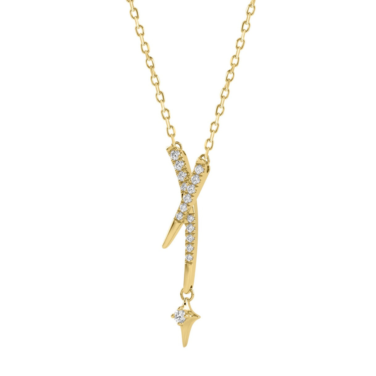 10K Yellow Gold Lab-Grown Diamond Star Charm Necklace 1/10Ct Round Dangle Necklace For Women (Color F-G -Clarity Vs1/Vs2)