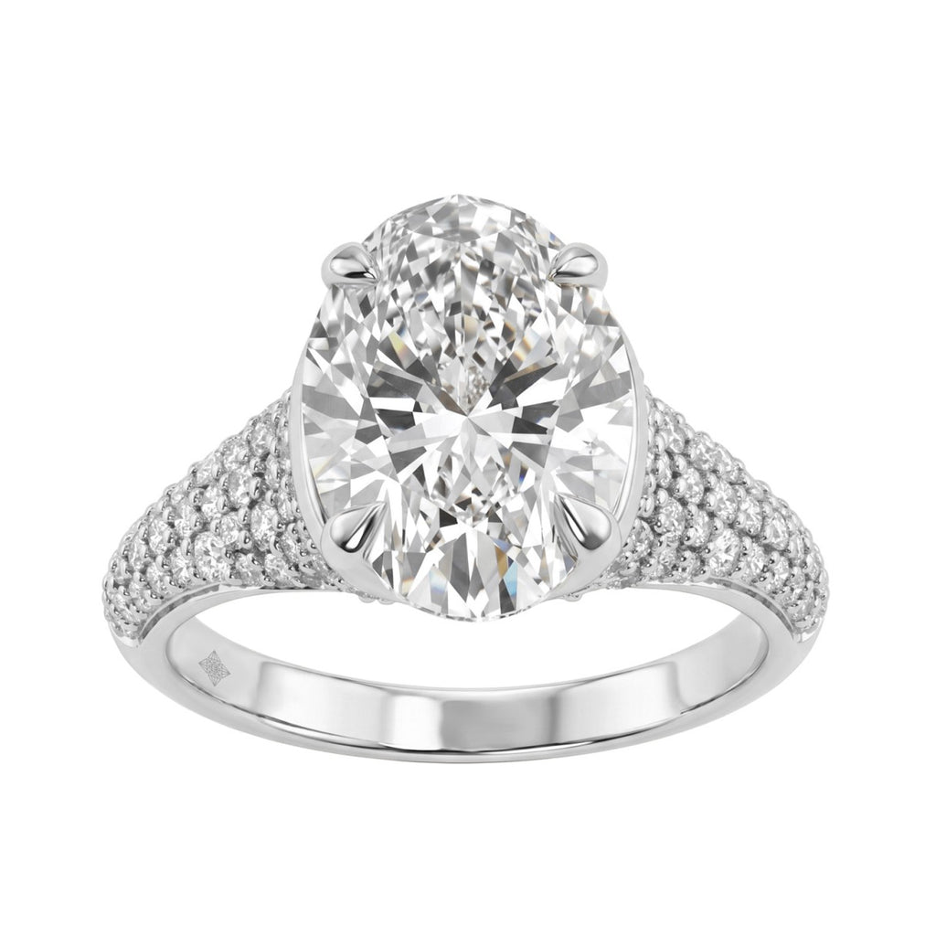 14K White Gold Oval &amp; Round Diamond Engagement Ring For  Ladies  4 1/2Ct Ring 4Ct Oval Center Stone (Color F-G -Clarity Vs1/Vs2)