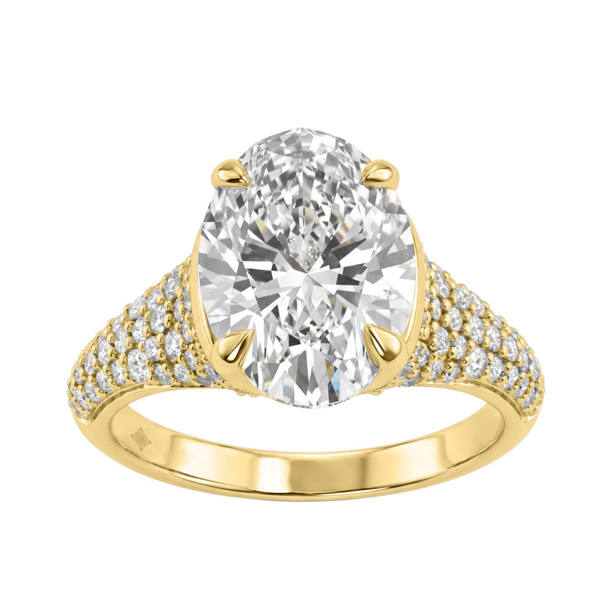 14K Yellow Gold Oval & Round Diamond Engagement Ring For 4 1/2Ct Ladies Ring 4Ct Oval Center Stone (Color F-G -Clarity Vs1/Vs2)