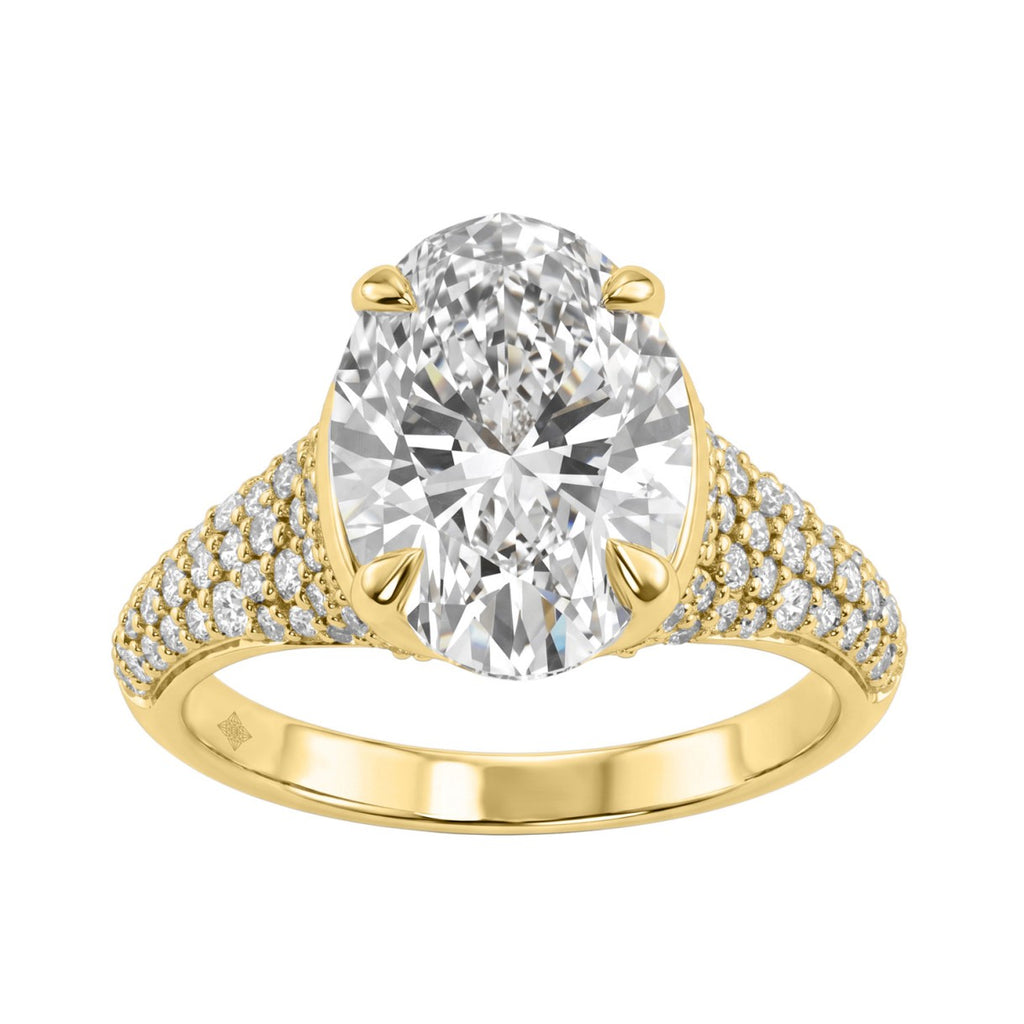 14K Yellow Gold Oval &amp; Round Diamond Engagement Ring For 4 1/2Ct Ladies Ring 4Ct Oval Center Stone (Color F-G -Clarity Vs1/Vs2)