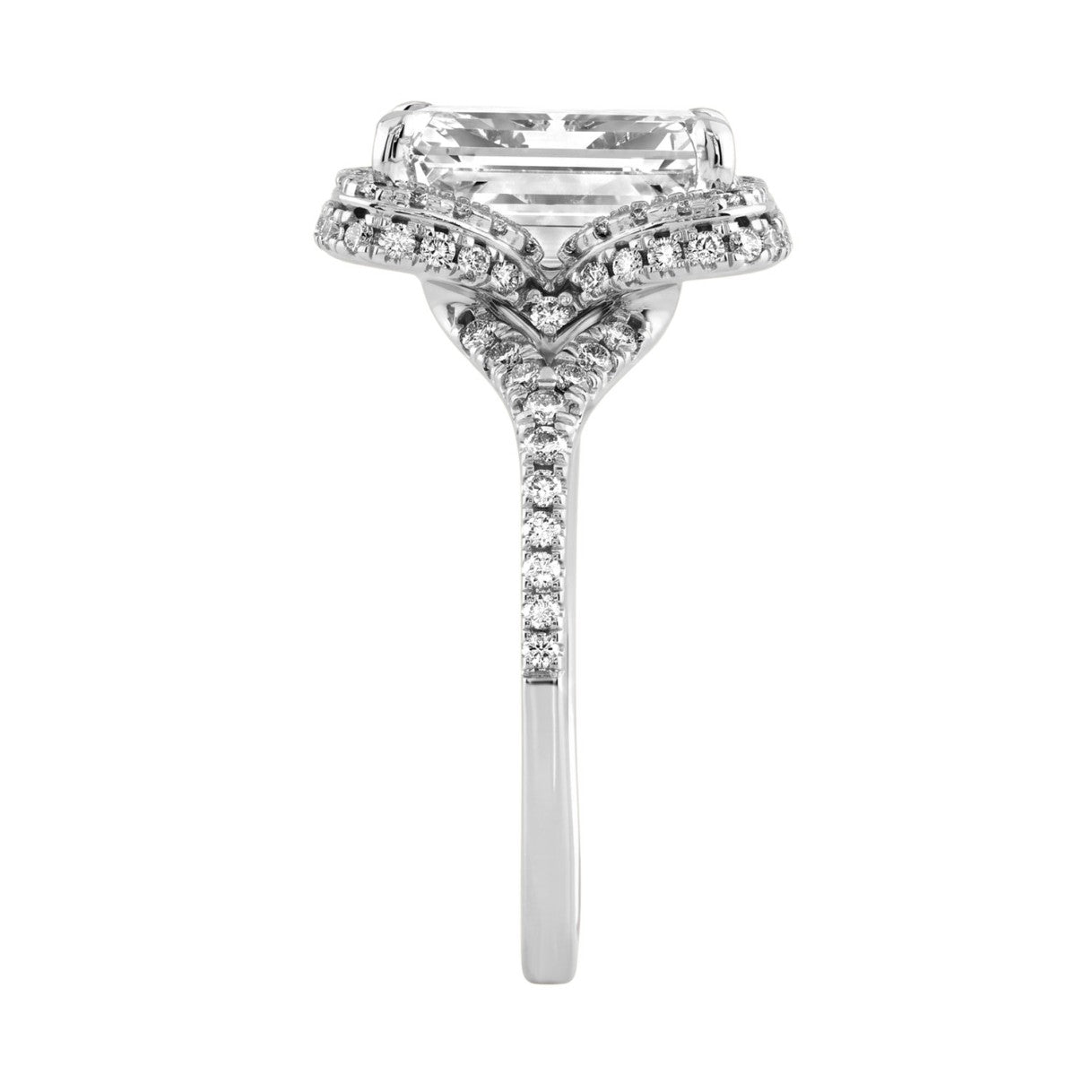 14K White Gold 4 1/2Ct Ladies Emerald-Cut Halo Engagement Ring 4Ct Emerald Center Stone &amp; Round Diamond (Color F-G -Clarity Vs1/Vs2)