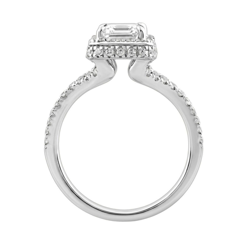 14K White Gold 4 1/2Ct Ladies Emerald-Cut Hidden Halo Engagement Ring 4Ct Emerald Center Stone &amp; Round Diamond (Color F-G -Clarity Vs1/Vs2)