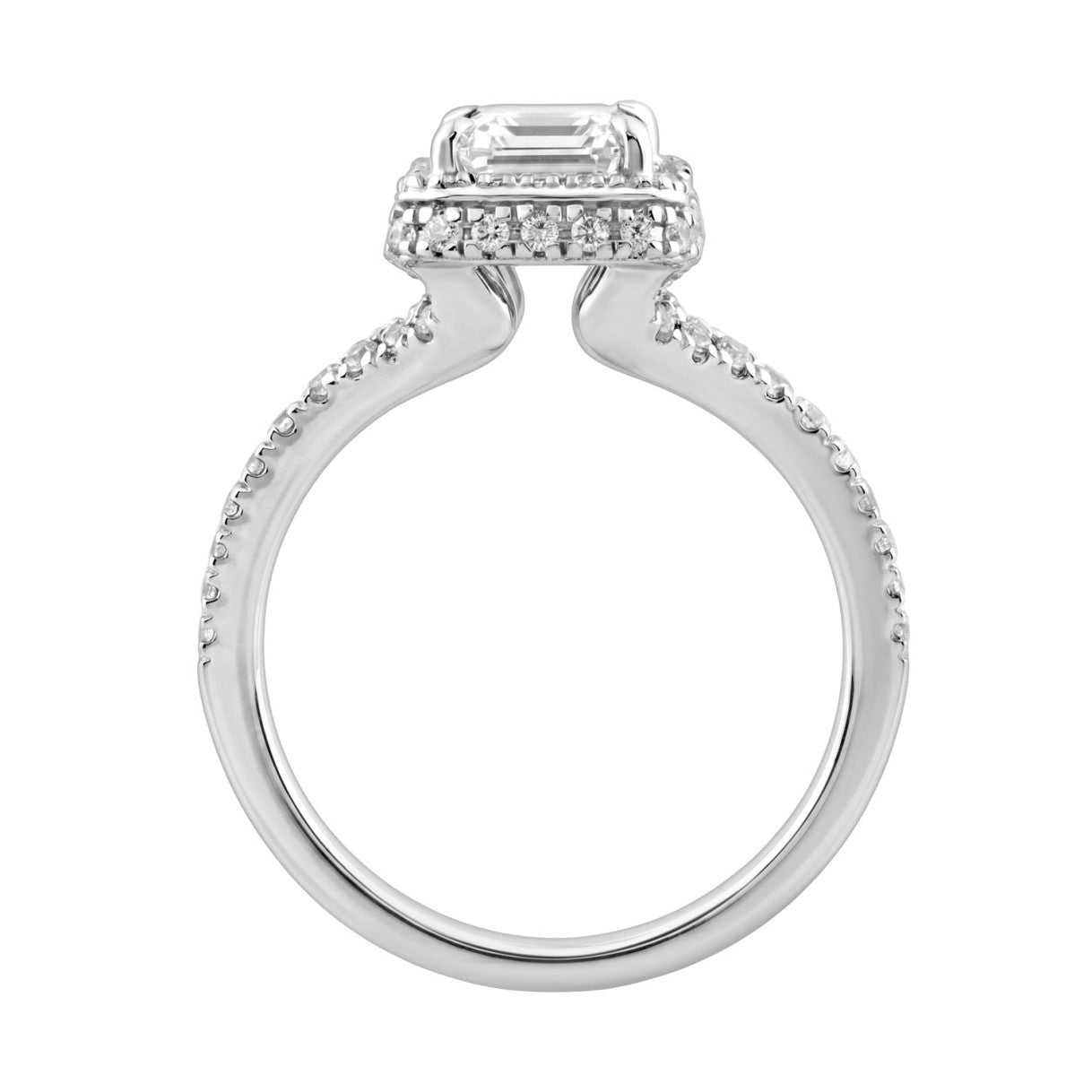 14K White Gold 4 1/2Ct Ladies Emerald-Cut Halo Engagement Ring 4Ct Emerald Center Stone &amp; Round Diamond (Color F-G -Clarity Vs1/Vs2)