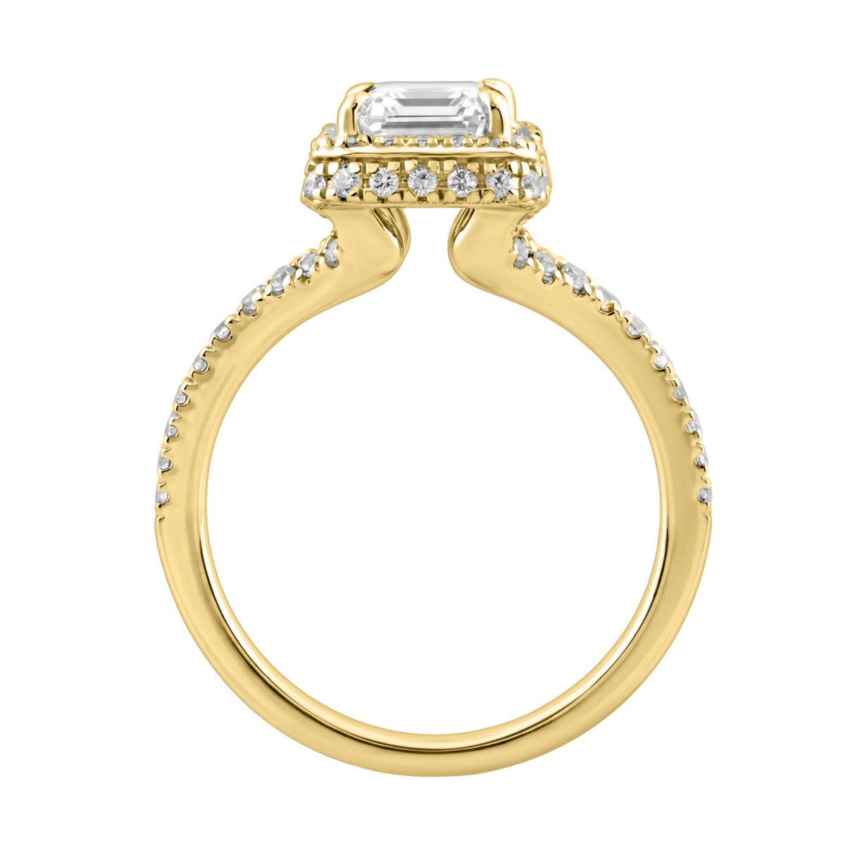 14K Yellow Gold 4 1/2Ct Ladies Emerald-Cut Hidden Halo Engagement Ring 4Ct Emerald Center Stone &amp; Round Diamond (Color F-G -Clarity Vs1/Vs2)