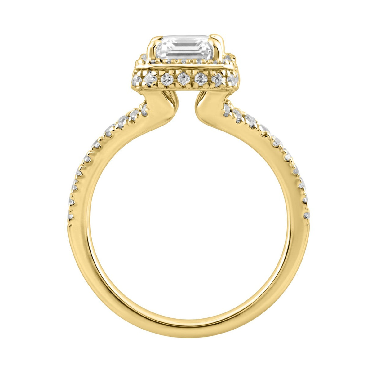 14K Yellow Gold 4 1/2Ct Ladies Emerald-Cut Hidden Halo Engagement Ring 4Ct Emerald Center Stone &amp; Round Diamond (Color F-G -Clarity Vs1/Vs2)