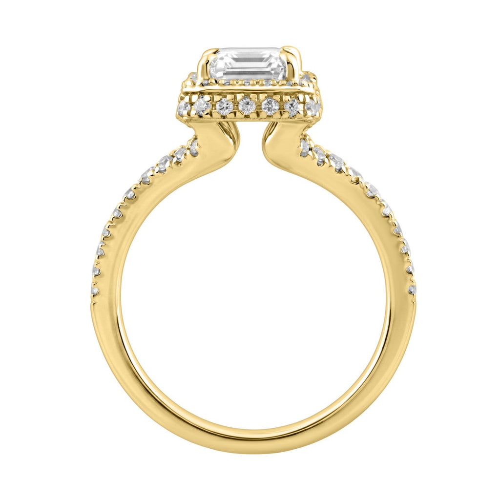 14K Yellow Gold 4 1/2Ct Ladies Emerald-Cut Halo Engagement Ring 4Ct Emerald Center Stone &amp; Round Diamond (Color F-G -Clarity Vs1/Vs2)