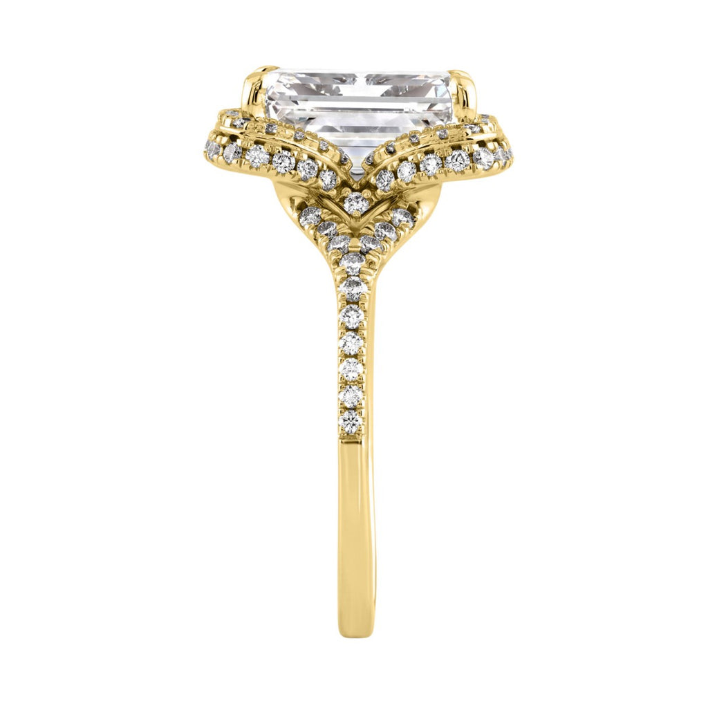 14K Yellow Gold 4 1/2Ct Ladies Emerald-Cut Hidden Halo Engagement Ring 4Ct Emerald Center Stone &amp; Round Diamond (Color F-G -Clarity Vs1/Vs2)
