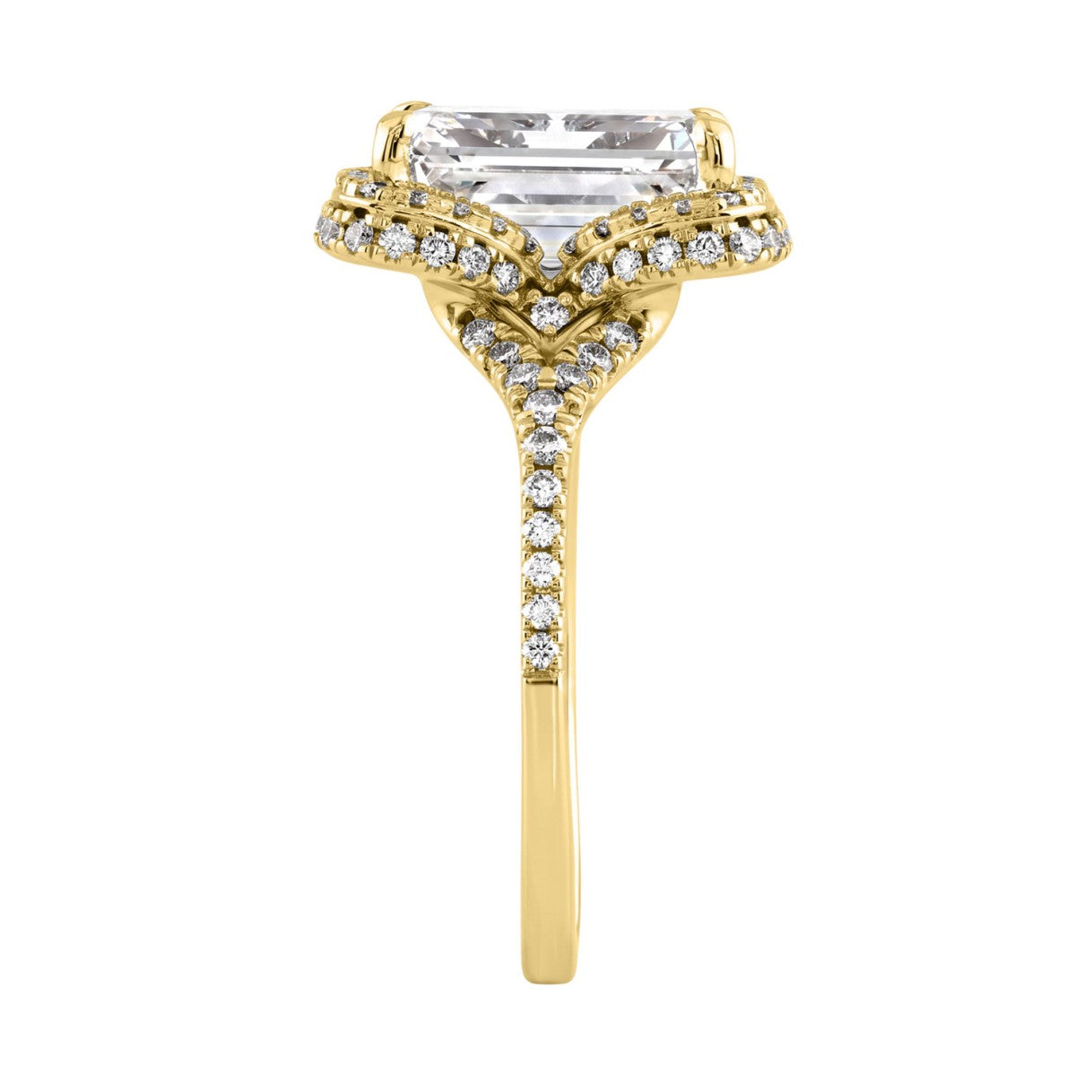 14K Yellow Gold 4 1/2Ct Ladies Emerald-Cut Halo Engagement Ring 4Ct Emerald Center Stone &amp; Round Diamond (Color F-G -Clarity Vs1/Vs2)