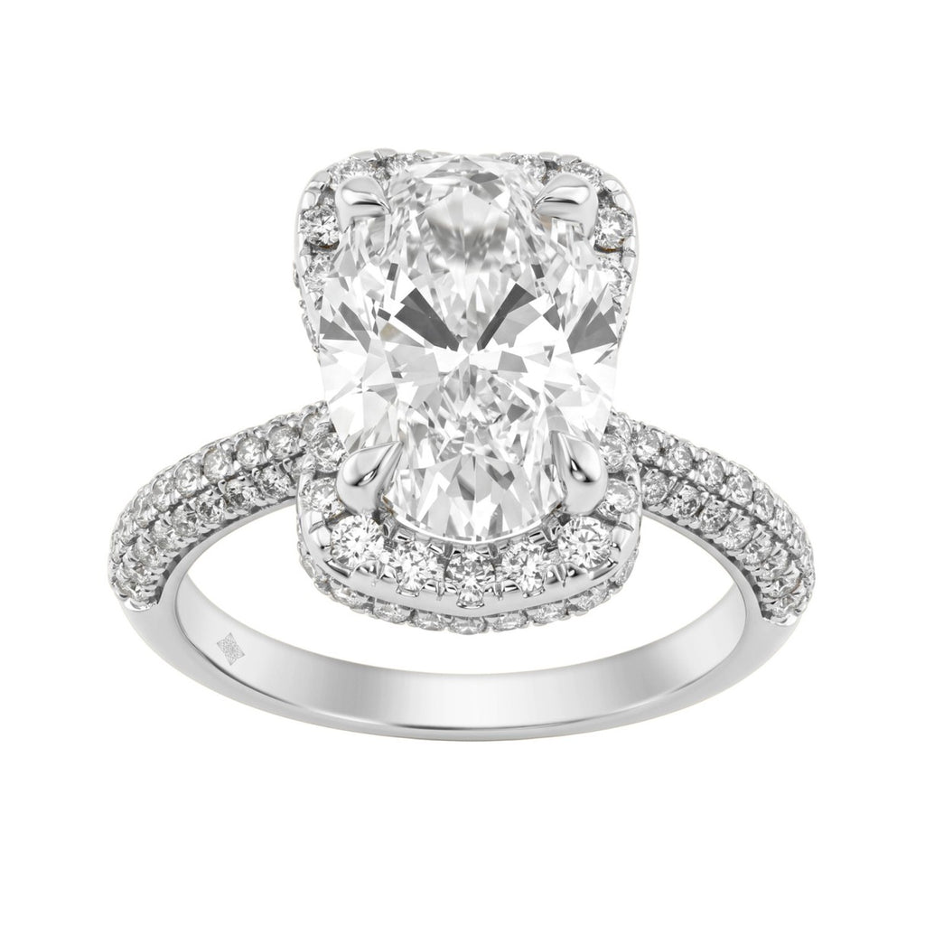 14K White Gold 4 1/2Ct Ladies Oval Cut  Halo Engagement Ring 4Ct Oval Center Stone &amp; Round Diamond (Color F-G -Clarity Vs1/Vs2)
