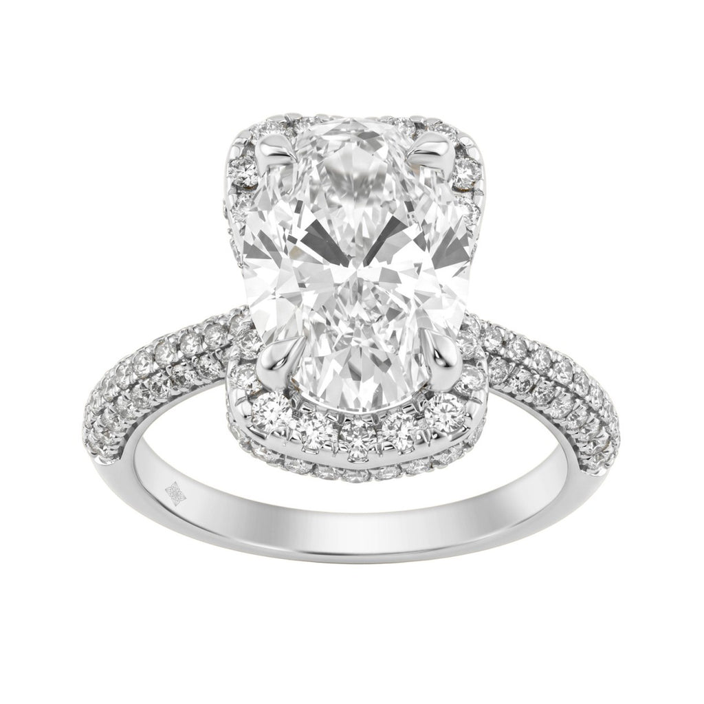 14K White Gold 4 1/2Ct Ladies Oval Cut  Halo Engagement Ring 4Ct Oval Center Stone &amp; Round Diamond (Color F-G -Clarity Vs1/Vs2)