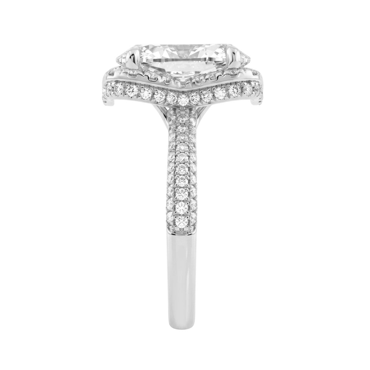 14K White Gold 4 1/2Ct Ladies Oval Cut  Hidden Halo Engagement Ring 4Ct Oval Center Stone &amp; Round Diamond (Color F-G -Clarity Vs1/Vs2)