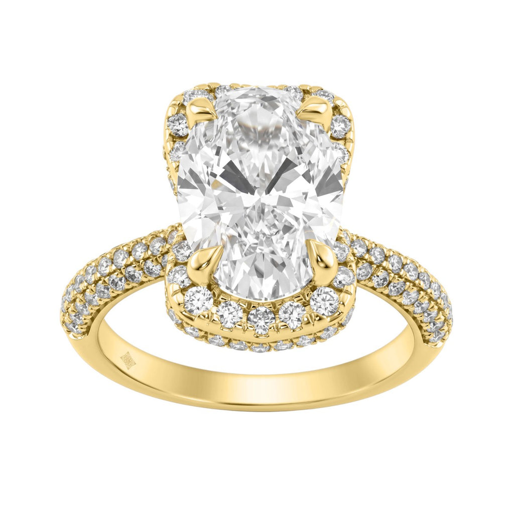 14K Yellow Gold 4 1/2Ct Ladies Oval Cut Halo Engagement Ring 4Ct Oval Center Stone &amp; Round Diamond (Color F-G -Clarity Vs1/Vs2)