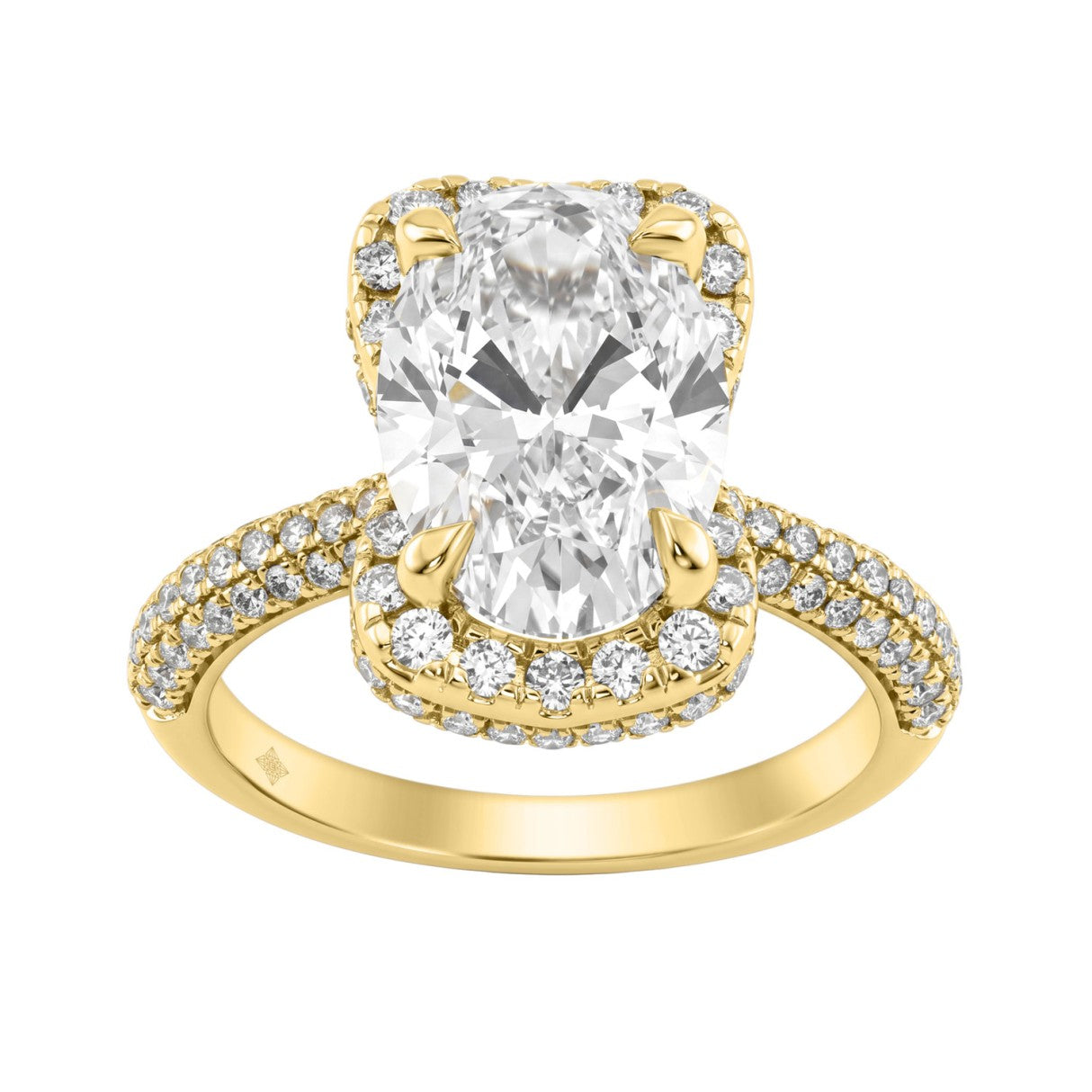 14K Yellow Gold 4 1/2Ct Ladies Oval Cut Halo Engagement Ring 4Ct Oval Center Stone &amp; Round Diamond (Color F-G -Clarity Vs1/Vs2)
