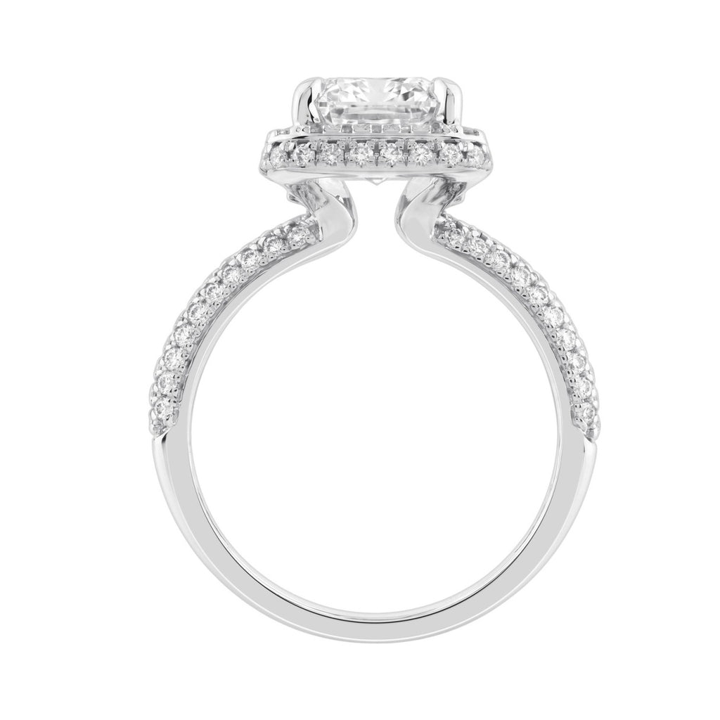 14K White Gold 4 1/2Ct Ladies Emerald Cut Halo Engagement Ring 4Ct Emerald Center Stone &amp; Round Diamond (Color F-G -Clarity Vs1/Vs2)