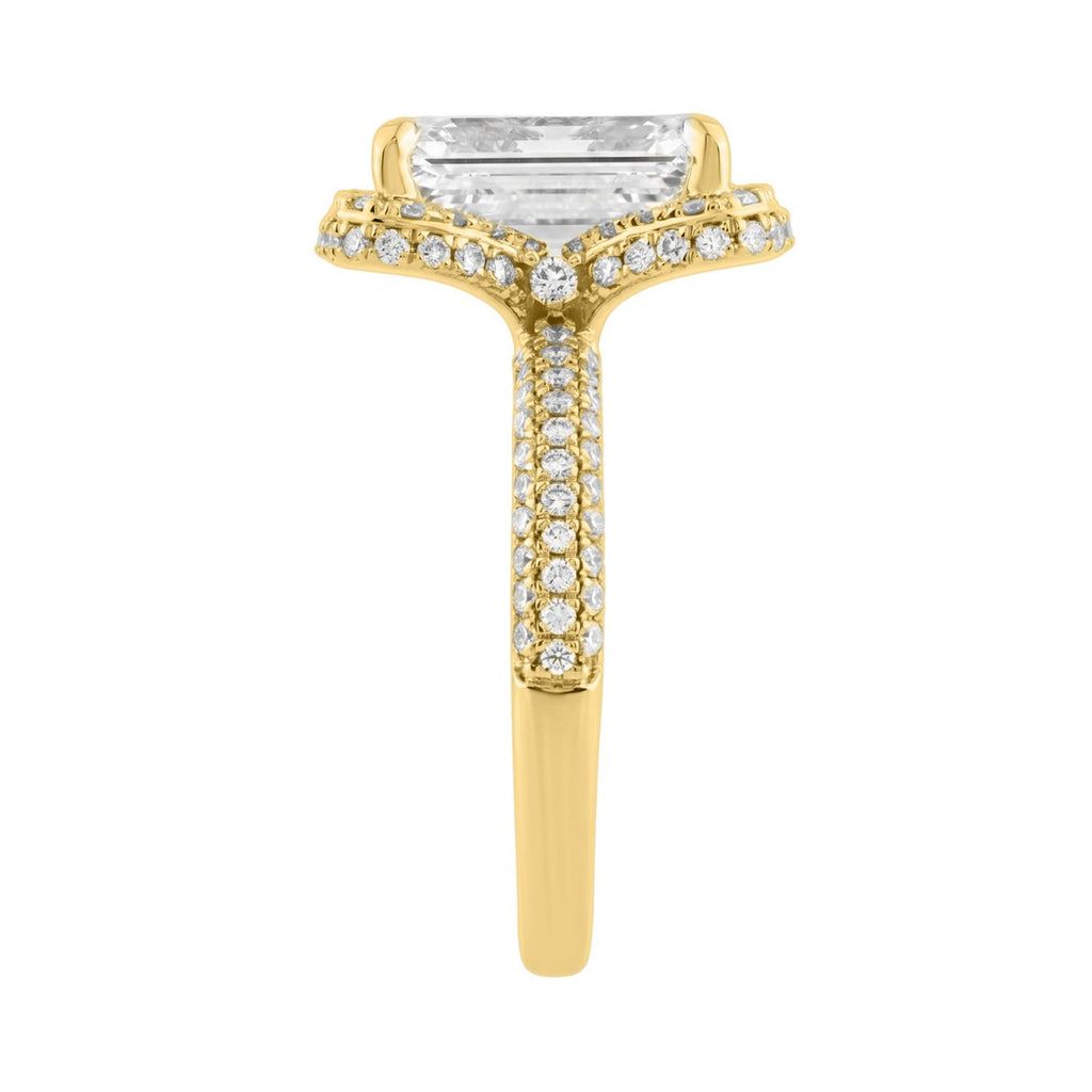 14K Yellow Gold 4 1/2Ct Ladies Emerald Cut  Halo Engagement Ring 4Ct Emerald Center Stone &amp; Round Diamond (Color F-G -Clarity Vs1/Vs2)