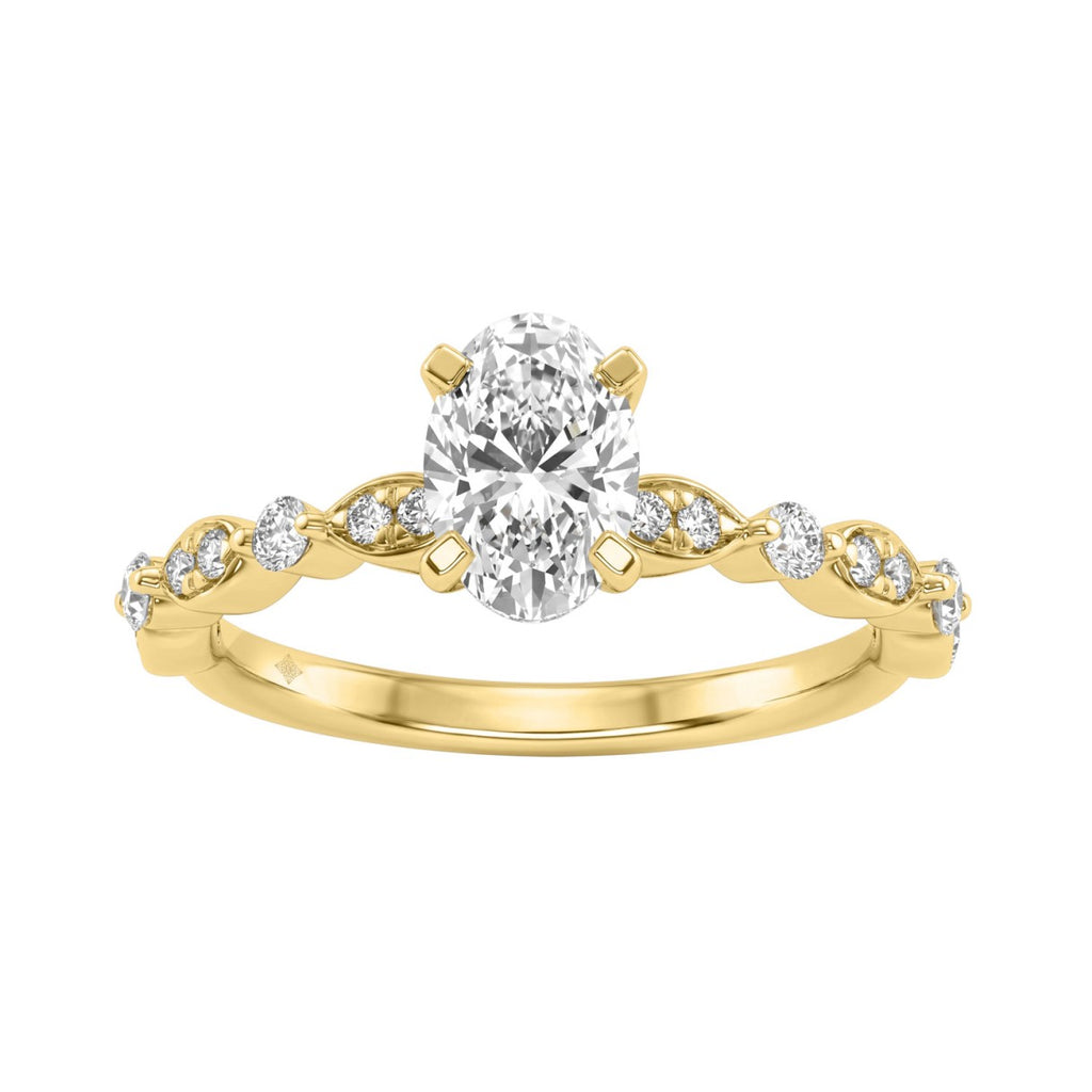 14K Yellow Gold 1 1/4Ct Oval &amp; Round Diamond Ladies Engagement Ring 1.00 Ct Oval Center Stone Classic Ladies Ring  (Color F-G -Clarity Vs1/Vs2)
