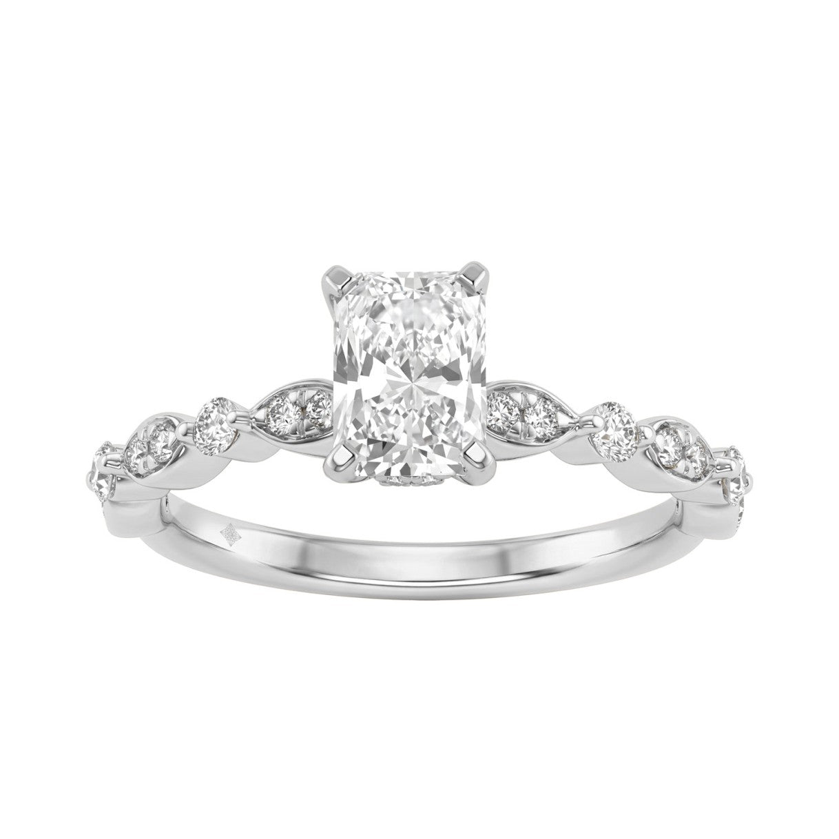 14K White Gold Radiant Cut Diamond Ladies Engagement Ring 1 1/4Ct  With 1.00 Ct Center &amp; Round Side Diamonds 1Ct Radiant Center Stone (Color F-G -Clarity Vs1/Vs2)