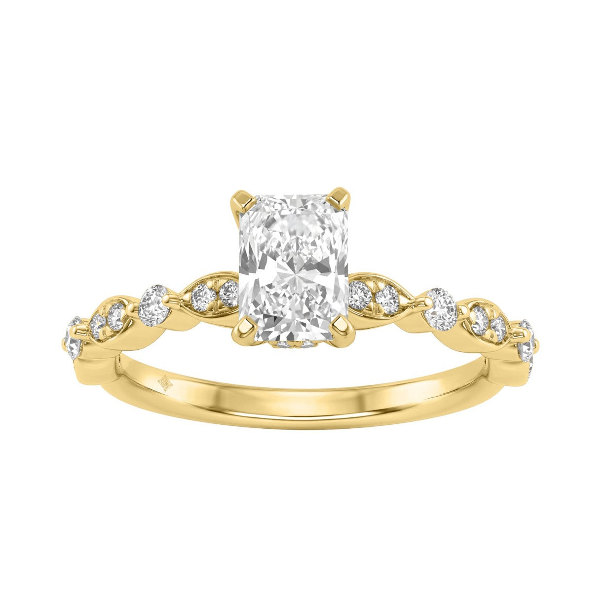14K Yellow Gold Radiant Cut Diamond Ladies Engagement Ring 1 1/4Ct  With 1.00 Ct Center &amp; Round Side Diamonds 1Ct Radiant Center Stone (Color F-G -Clarity Vs1/Vs2)