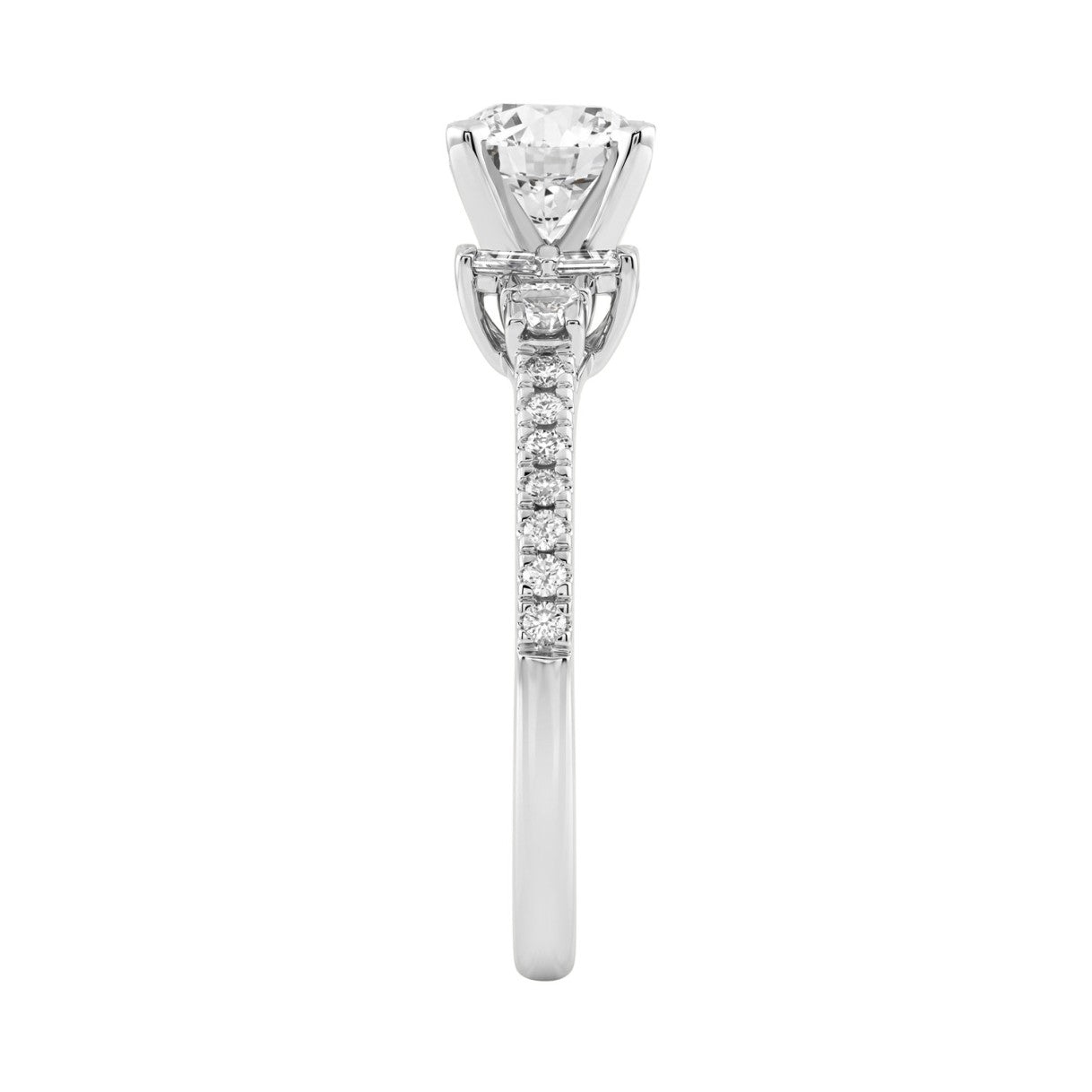 Round Diamond Engagement Ring 1 1/4Ct 14K White Gold Ring With Round & Baguette Accent Diamonds For Women 1Ct Round Center Stone (Color F-G -Clarity Vs1/Vs2)