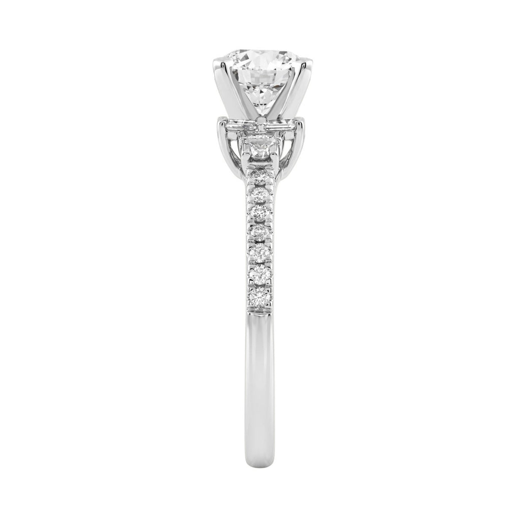 Round Diamond Engagement Ring 1 1/4Ct 14K White Gold Ring With Round &amp; Baguette Accent Diamonds For Women 1Ct Round Center Stone (Color F-G -Clarity Vs1/Vs2)